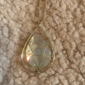 Wire wrapped iridescent necklace